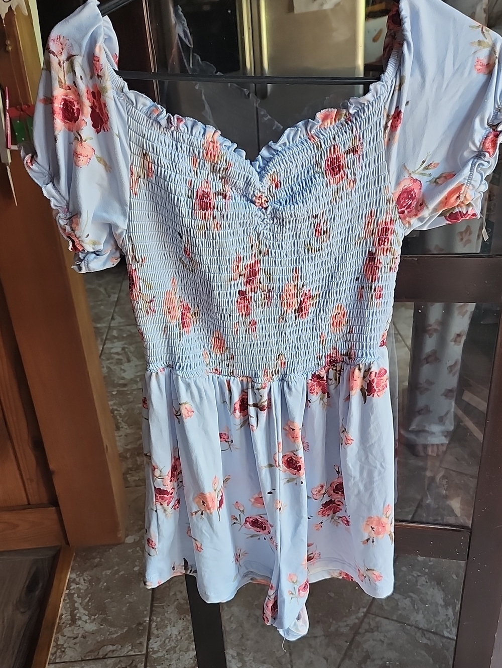 Rue21 Light Blue Floral Smocked Romper